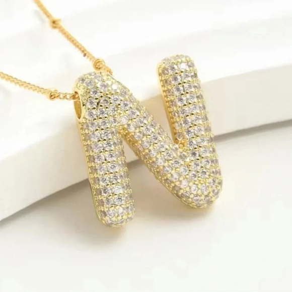 N Gold Initial Crystal Necklace - Picture 2 of 8